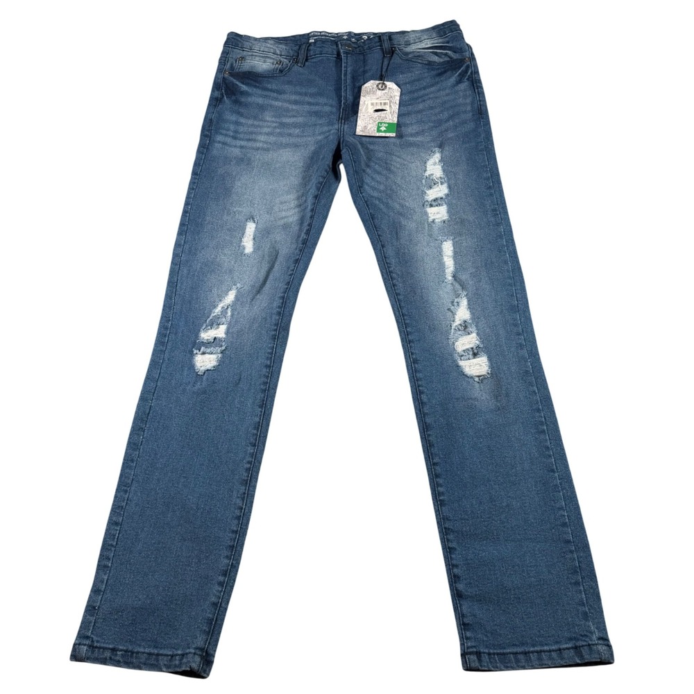 LRG Skinny Fit Jeans Mens 34 X 31 Blue Distressed Ripped Denim 100-935 NEW - Picture 1 of 13